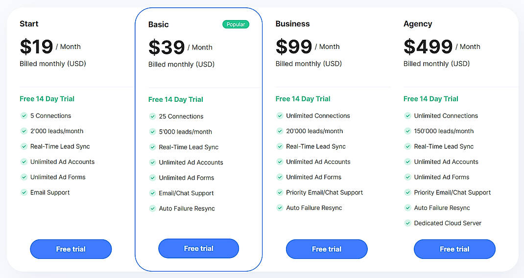 Pricing screenshot