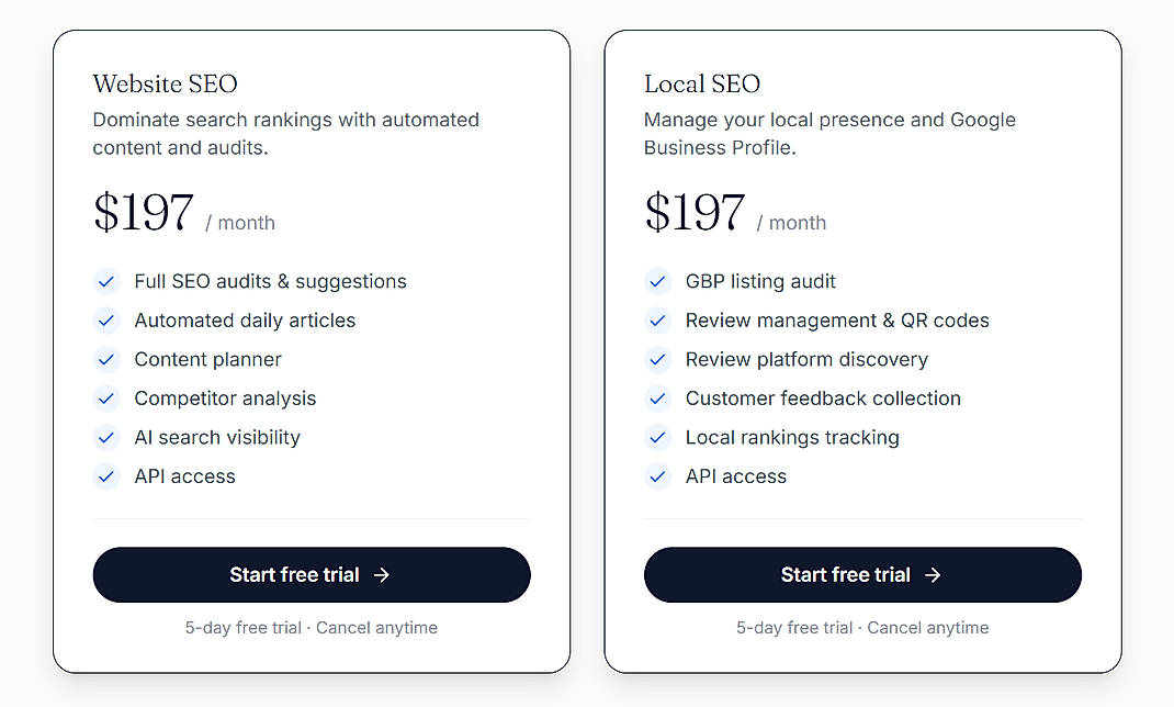 Pricing screenshot