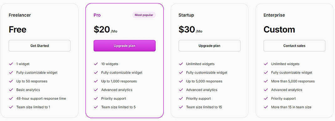 Pricing screenshot