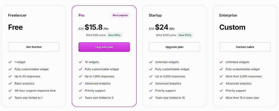 Pricing screenshot