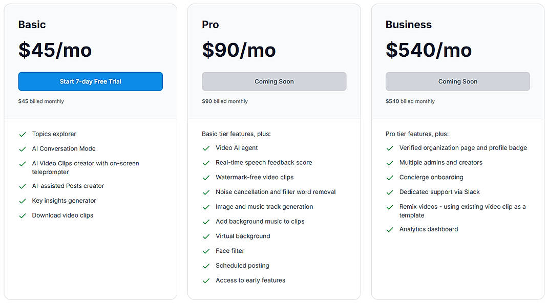 Pricing screenshot