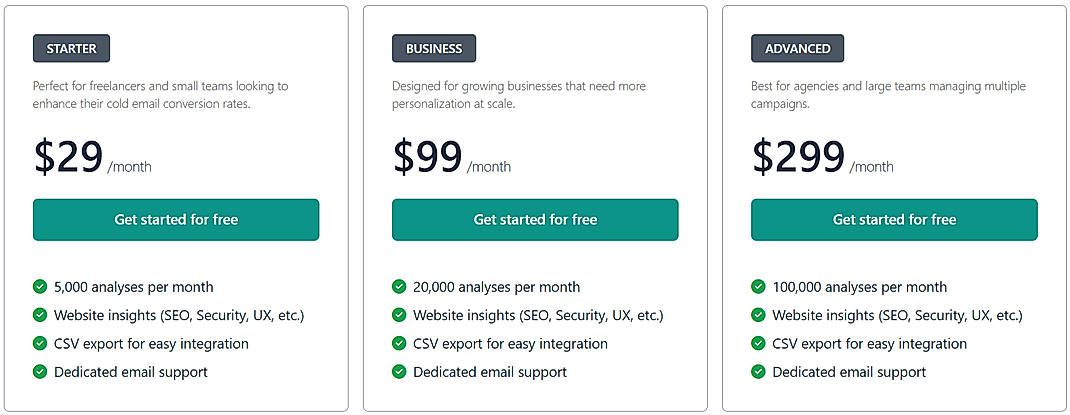 Pricing screenshot