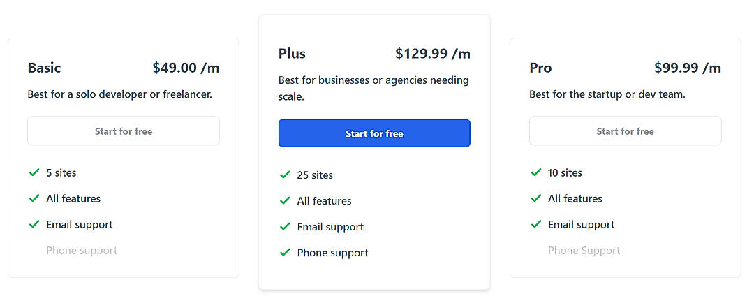 Pricing screenshot