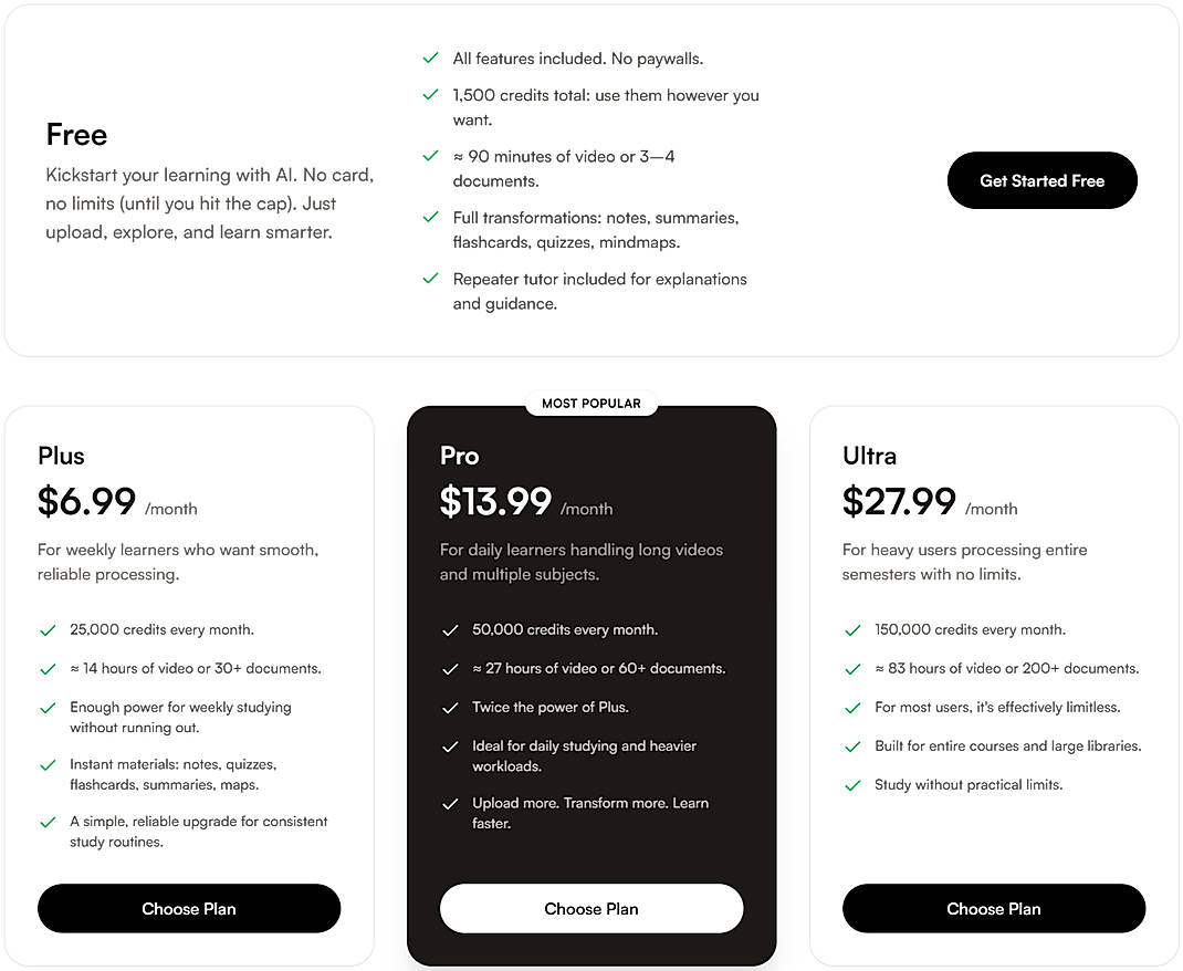 Pricing screenshot
