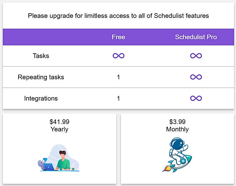 Pricing screenshot
