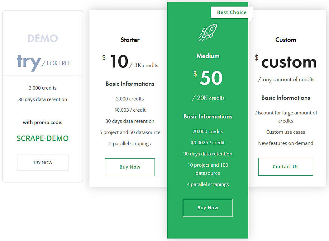 Pricing screenshot