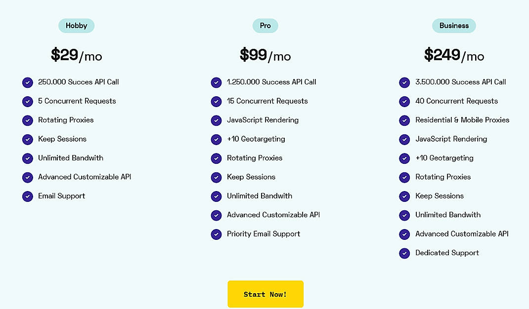 Pricing screenshot