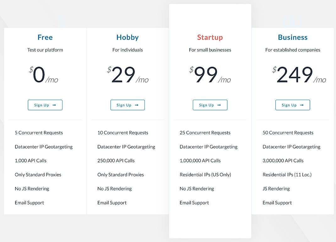 Pricing screenshot