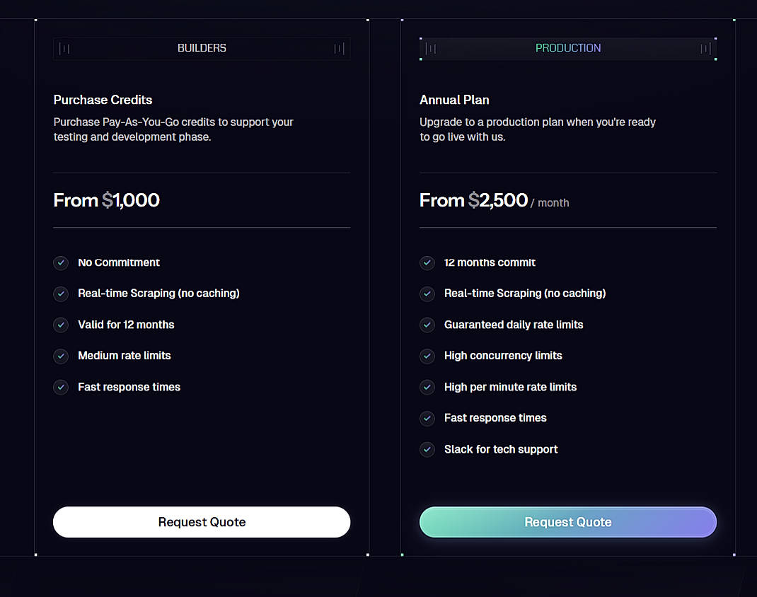 Pricing screenshot