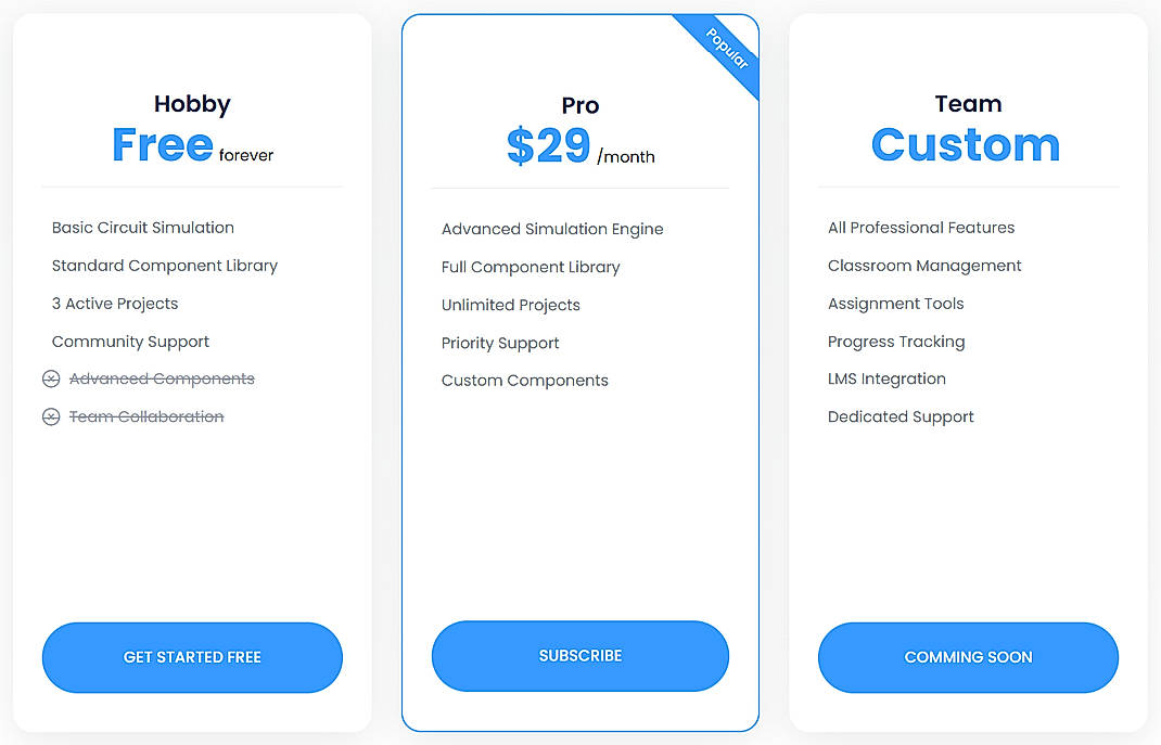 Pricing screenshot