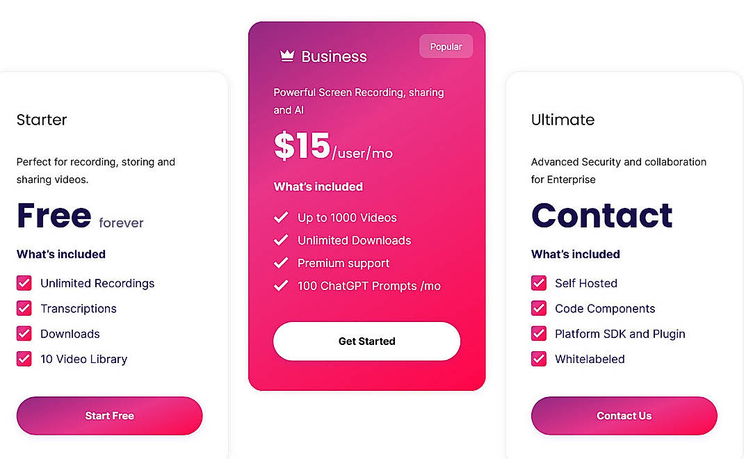 Pricing screenshot