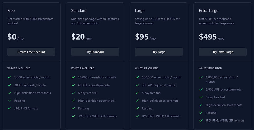Pricing screenshot