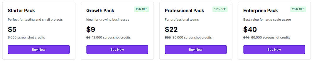 Pricing screenshot