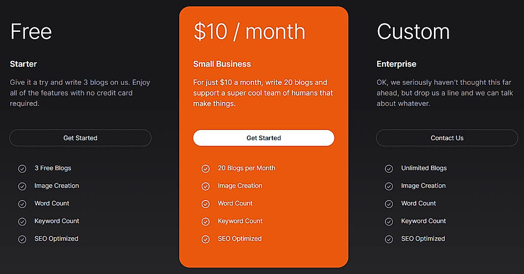 Pricing screenshot