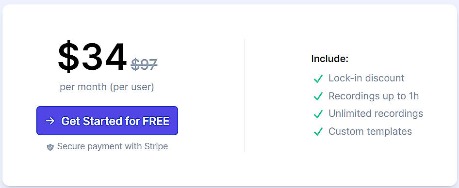 Pricing screenshot