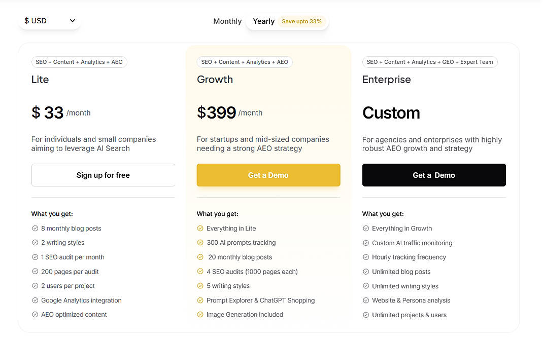 Pricing screenshot