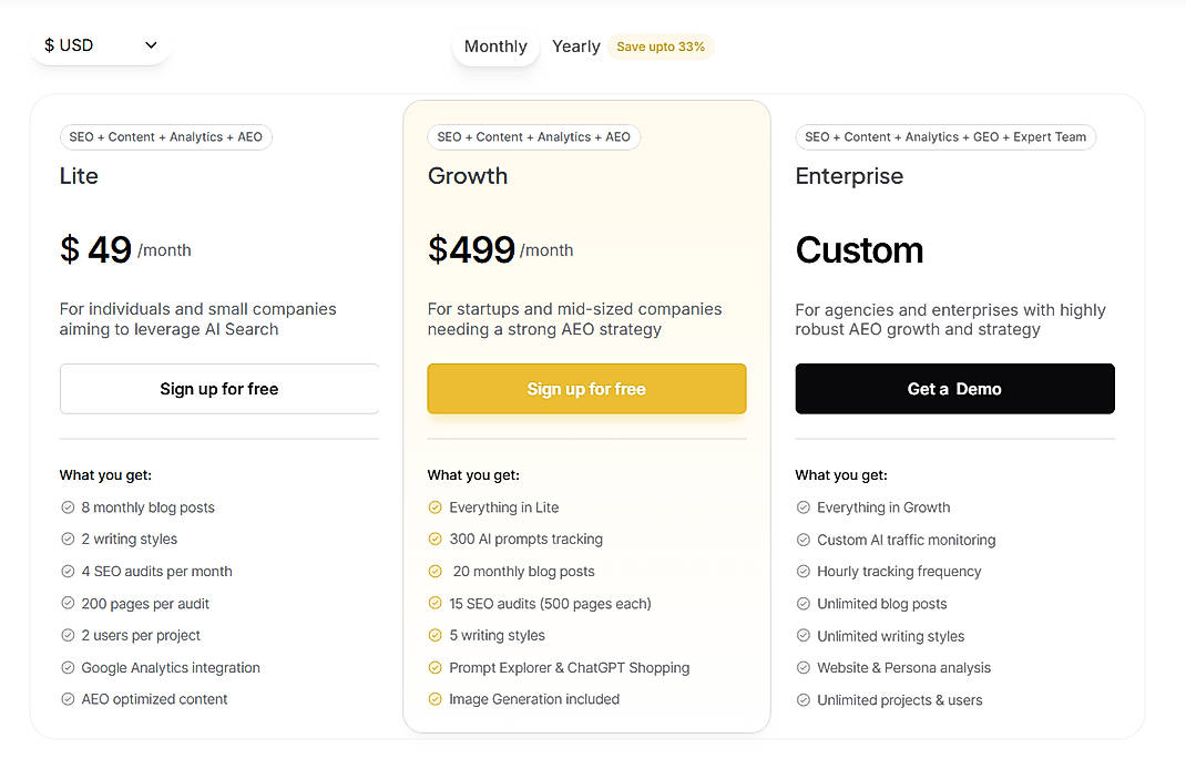 Pricing screenshot