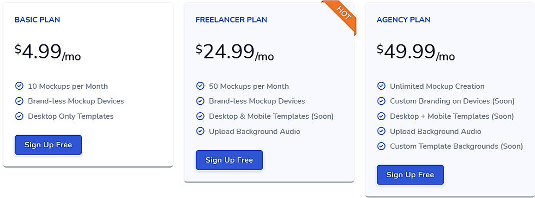Pricing screenshot