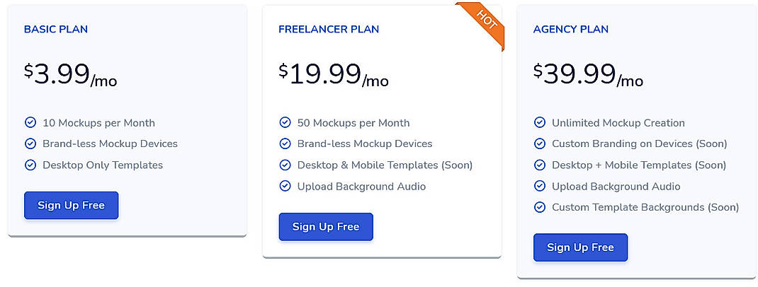 Pricing screenshot