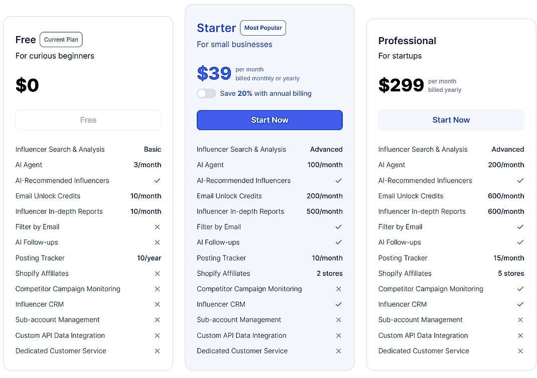 Pricing screenshot