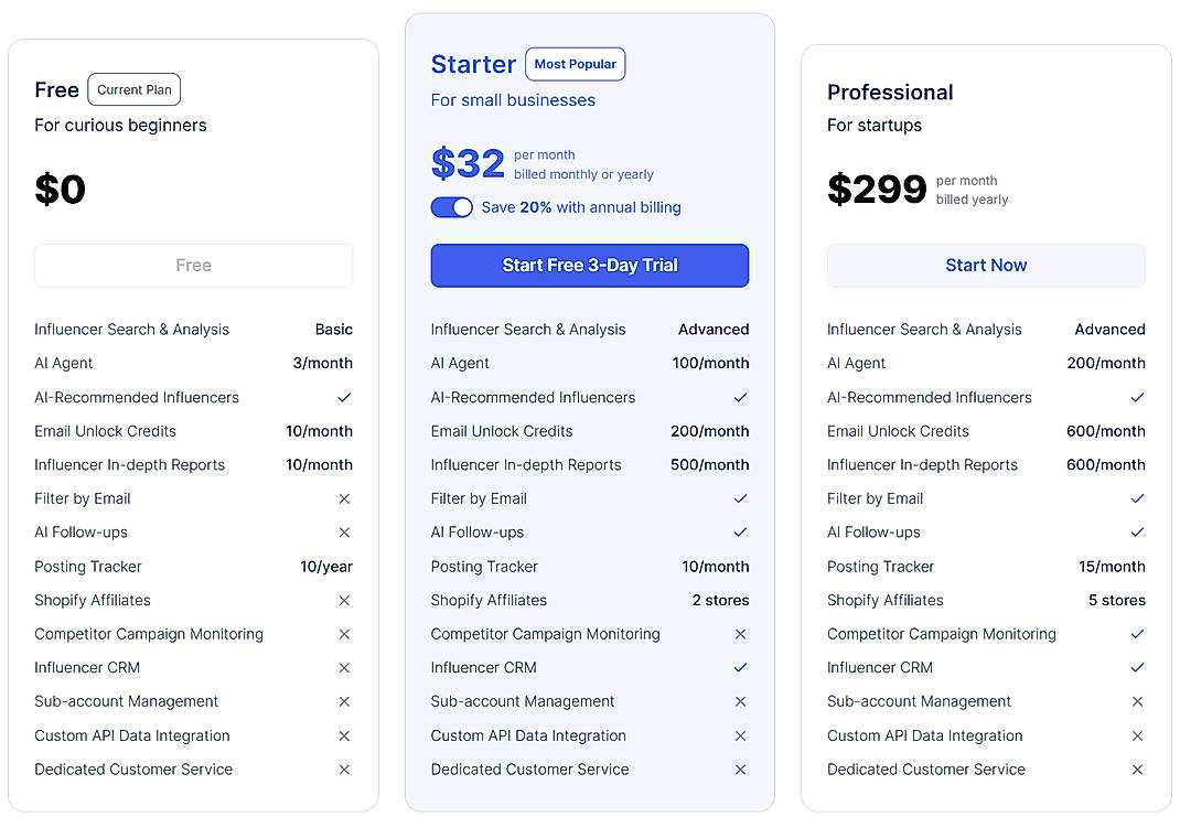 Pricing screenshot