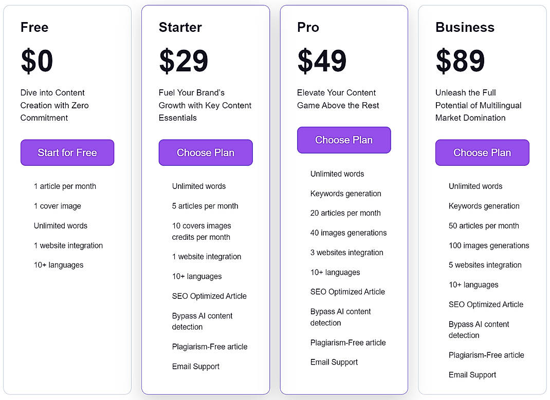 Pricing screenshot