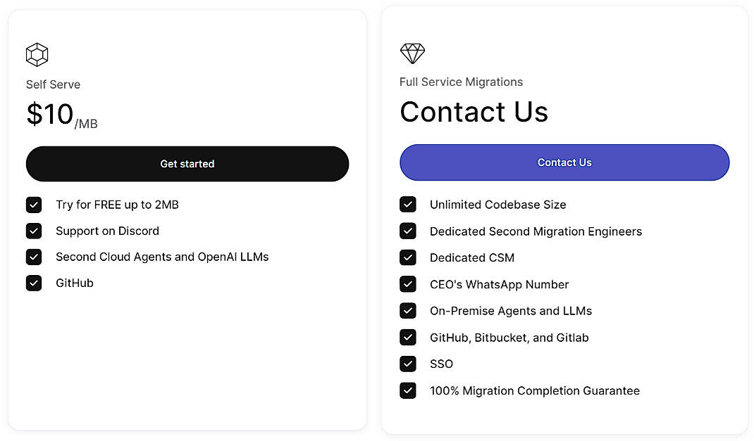 Pricing screenshot