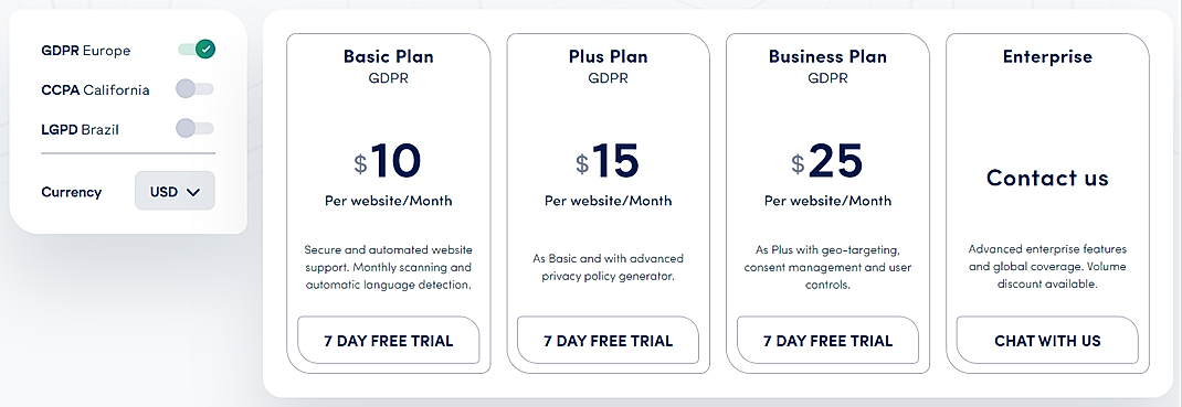 Pricing screenshot