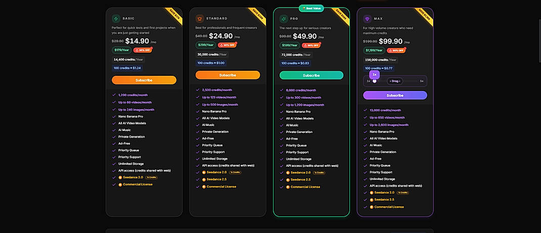 Pricing screenshot