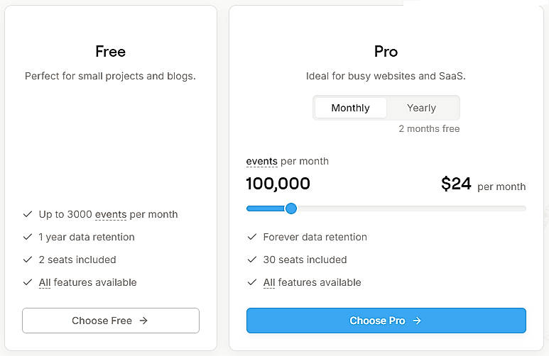 Pricing screenshot