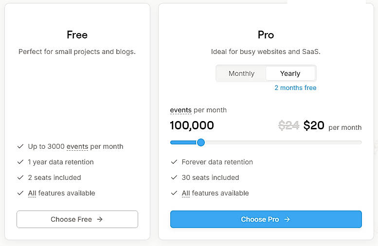 Pricing screenshot