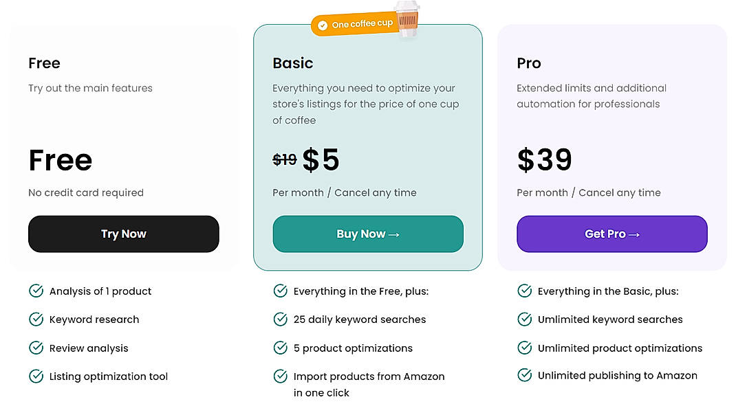 Pricing screenshot