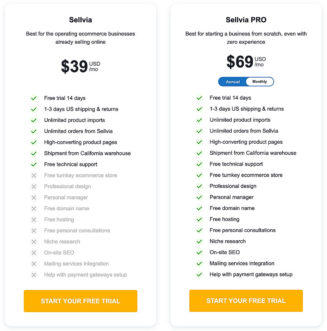 Pricing screenshot