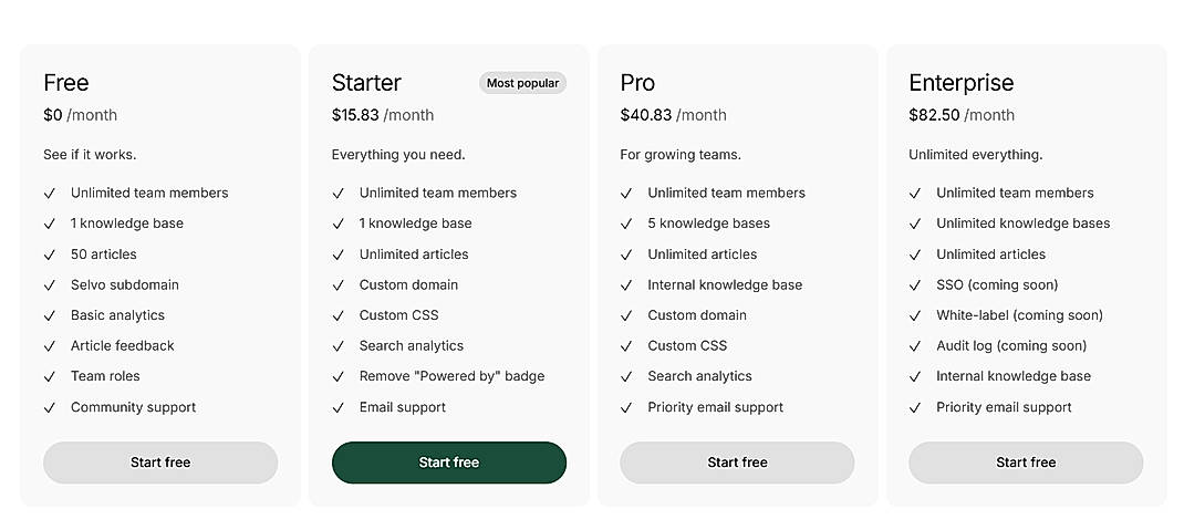 Pricing screenshot