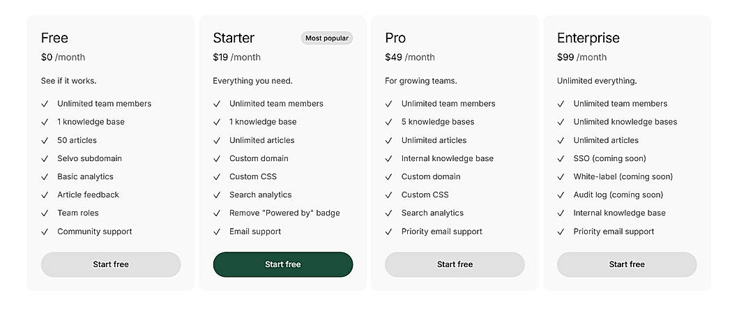 Pricing screenshot