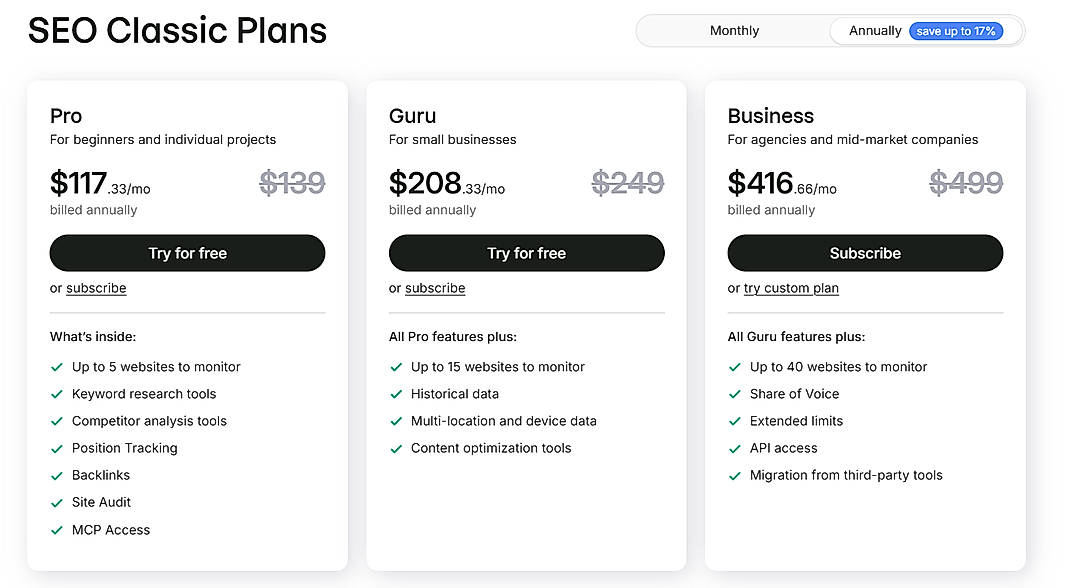 Pricing screenshot
