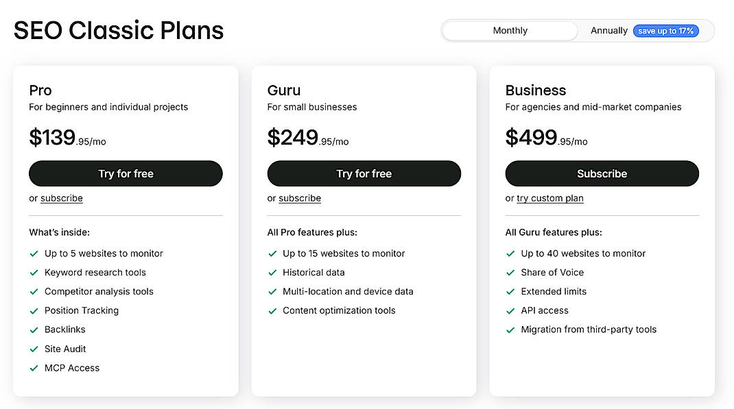 Pricing screenshot