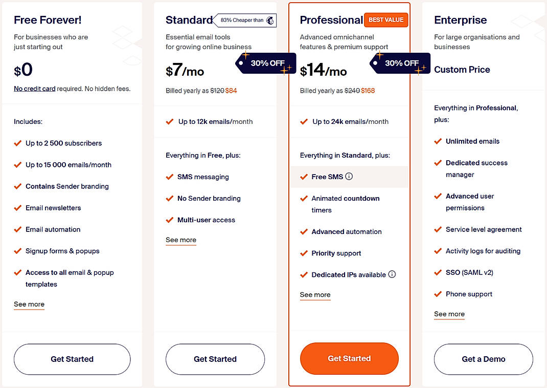 Pricing screenshot