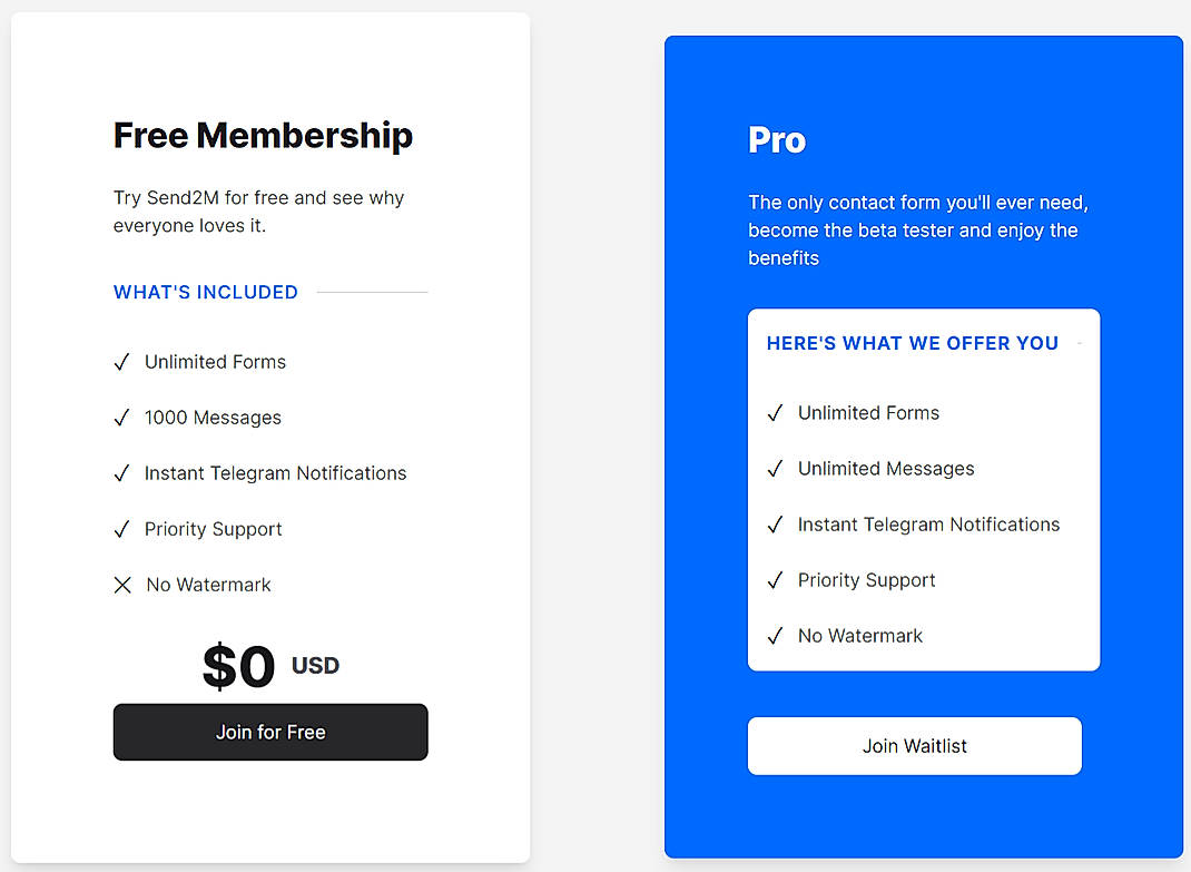 Pricing screenshot