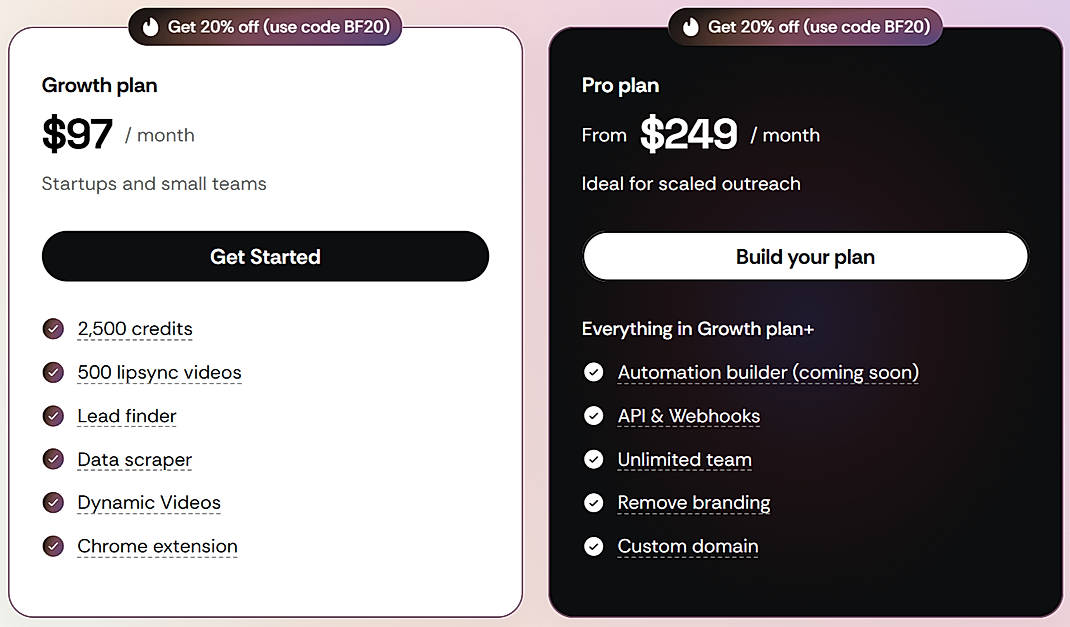 Pricing screenshot