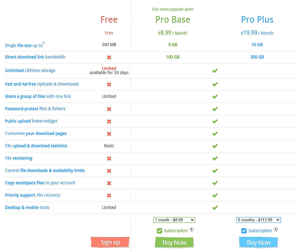Pricing screenshot