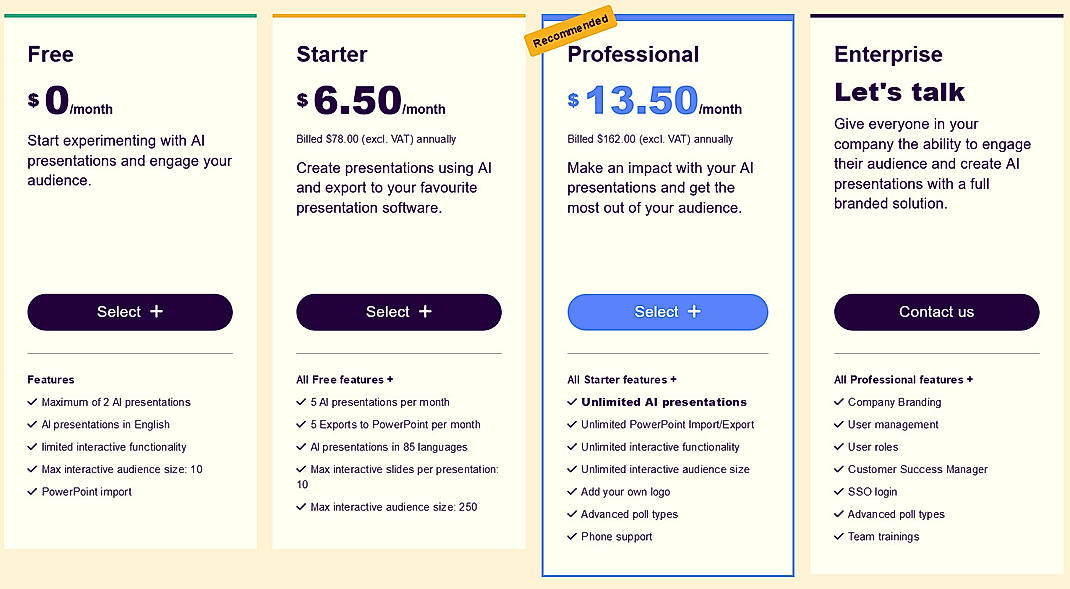 Pricing screenshot
