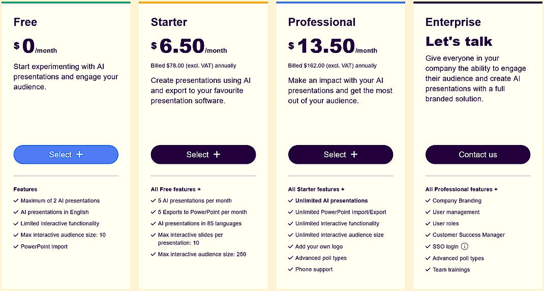 Pricing screenshot