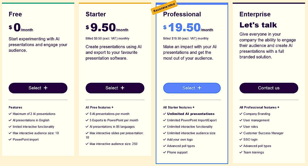 Pricing screenshot