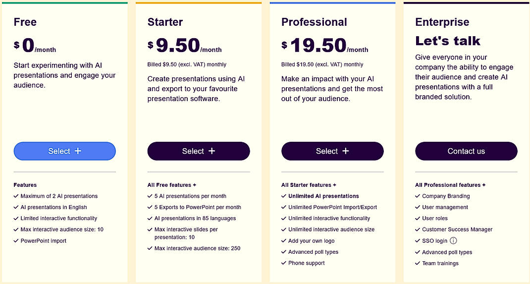 Pricing screenshot