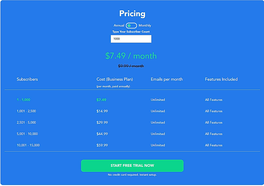 Pricing screenshot