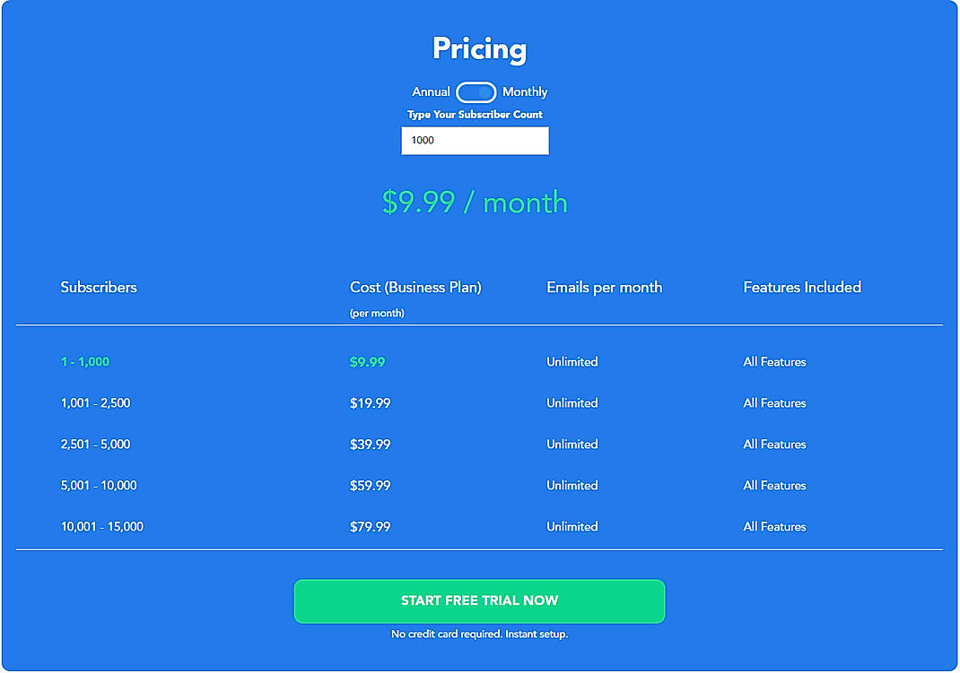 Pricing screenshot