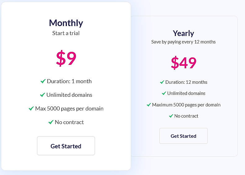Pricing screenshot