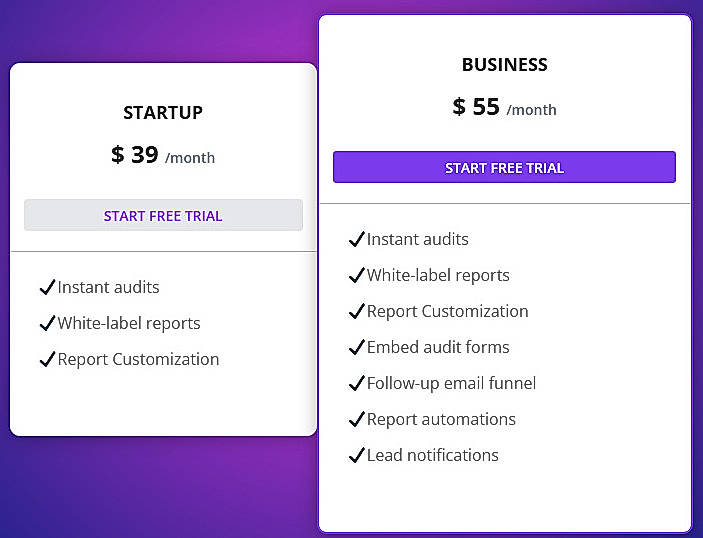 Pricing screenshot