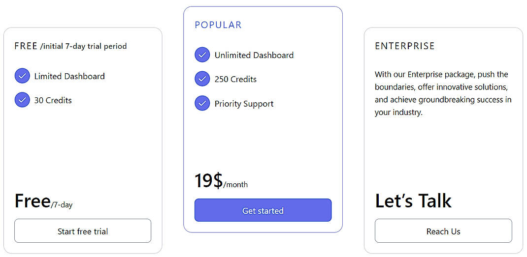 Pricing screenshot